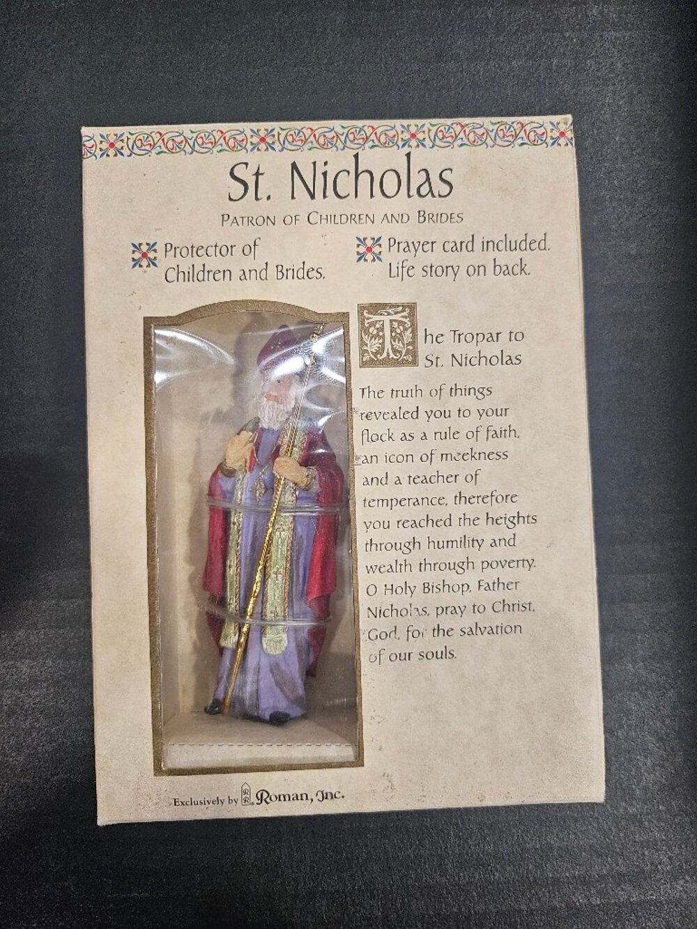 Roman Inc St Nicholas Figurine With Prayer Card Patron of Children & Brides